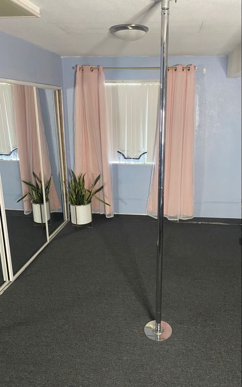 I am working on decorating my at home pole dancing studio. Dance Pole In Bedroom Ideas, Home Pole Studio, Dancing Room, Pole Dancing For Beginners, Pole Room, Dancing Studio, Pole Studio, Pole Dance Studio, Home Dance Studio