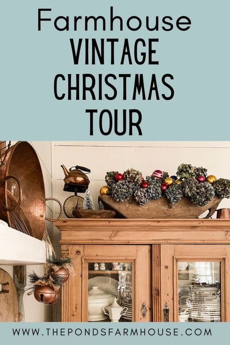 Vintage Farmhouse Christmas Decor Tour Christmas Decor With Crocks, Old Farmhouse Christmas Decor, Farmhouse Vintage Christmas Decor, Vintage Christmas Decor Ideas Farmhouse, Vintage Crocks Decorating With, Vintage Farmhouse Christmas Decor, Vintage Farmhouse Decor Ideas, Decorating With Antique Crocks, Decorate With Crocks