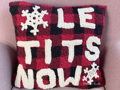 Crochet Christmas Pillow — Pops de Milk - Fun and Nerdy Crochet Patterns Christmas Pillow Crochet Patterns Free, Crochet Christmas Pillow Cover, Crochet Christmas Pillows, Christmas Crochet Pillow, Crochet Christmas Pillow, Nerdy Crochet Patterns, Crochet Christmas Lights, Nerdy Crochet, Crochet Plaid