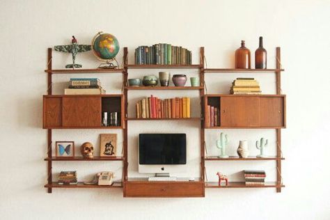 Mid Century Shelving Unit, Mid Century Shelving, Mid Century Wall Unit, Mid Century Modern Shelves, Mid Century Modern Bookcase, Diy Mid Century Modern, Mid Century Bookcase, Diy Mid Century, Modern Wall Units