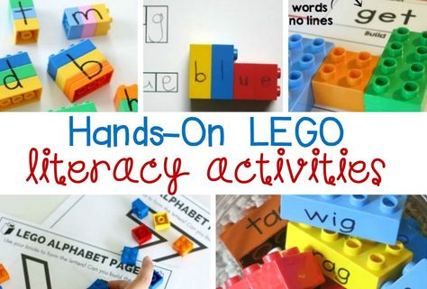 These LEGO literacy activities are such fun for kids, including letter recognition, spelling, writing, sound matching, rhyming,and more! Magnetic Letter Activities, Lego Letters, Lego Math, Used Legos, Early Reading Skills, Teach Reading, Have Fun Teaching, Lego Activities, Phonics Words