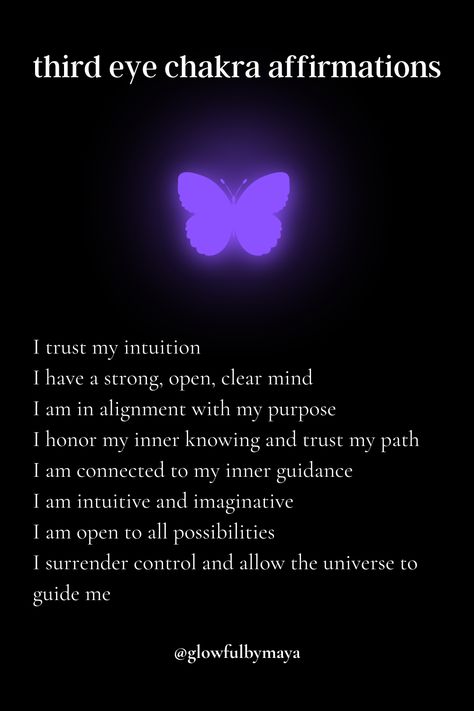 third eye chakra affirmations by glowfulbymaya [positivity grateful motivational happiness self love spirituality] Third Eye Chakra Aesthetic, 3rd Eye Chakra Affirmations, Third Party Removal Affirmations, Third Eye Affirmations, Chakra Questions, Third Eye Aesthetic, Eye Affirmations, Third Eye Chakra Affirmation, Third Eye Quotes