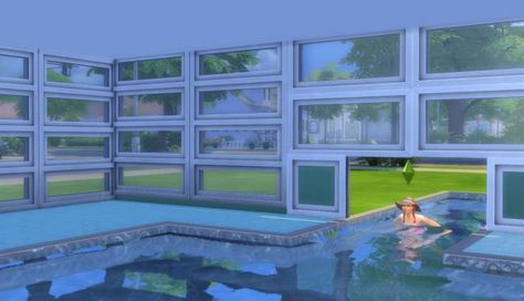 Sims 4 Building How-To's: Sims can then swim under the window, into the house Sims 4 Indoor Pool, Sims 4 Swimming Pool, Sims 4 Pool Ideas, Sims4 House, Fake Walls, Sims 4 House, Sims Inspiration, Sims Builds, Sims 4 House Plans