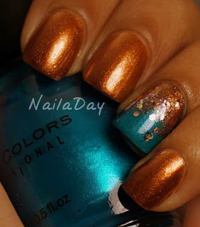 Copper Nails, Teal Nails, Turquoise Nails, Super Nails, I Love Nails, Accent Nails, Gold Nails, Love Nails, Wedding Nails