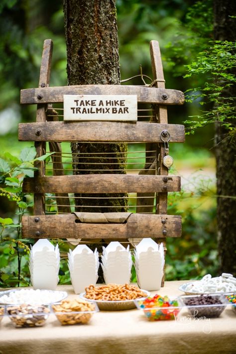 Trail Mix Bar, Camping Theme Birthday Party, Hike Trail, Camping Theme Birthday, Nature Party, Camping Theme Party, Camping Birthday Party, Camping Parties, Festival Camping