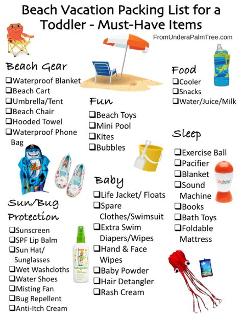 Beach Vacation Packing List for a Toddler < From Under a Palm Tree Packing Vacation, Toddler Packing List, Beach Checklist, Toddler Vacation, Beach Trip Packing, Travel Binder, Beach List, Florida Beaches Vacation, Beach Vacation Packing