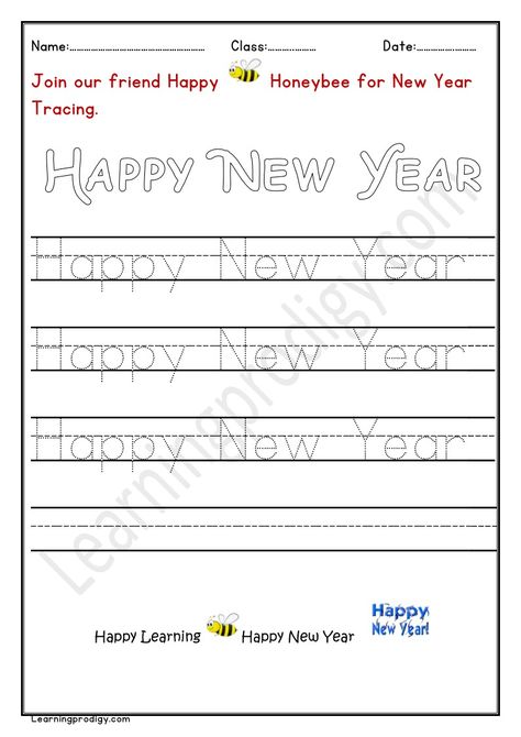 Trace and colour the New Year. Click here for more New Year Worksheets. New Years Worksheets Preschool, New Year Lesson Plans Preschool, Happy New Year Letter, Countdown Activities, Weekly Themes, Tracing Activity, New Years Countdown, Activity Worksheet, Christmas Worksheets