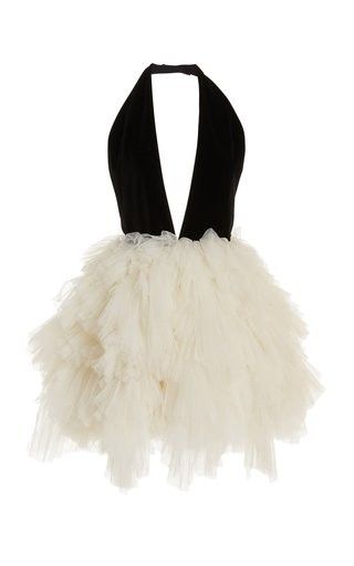 White And Black Mini Dress, Black Coquette Dress, Designer Mini Dress, White Tulle Dress, Tulle Mini Dress, Fest Outfits, Velvet Mini Dress, White Velvet, Black White Dress