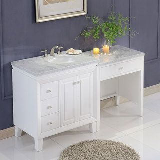 Silkroad Exclusive 67" Transitional Bathroom Vanity Carrara Marble Top Single Sink Cabinet