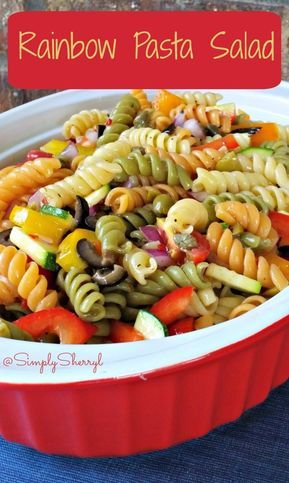 Rainbow Pasta Salad Rainbow Appetizers Parties, Unicorn Pasta Salad, Rainbow Pasta Recipe, Rainbow Birthday Party Food, Rainbow Food Ideas, Rainbow Pasta Salad, Rainbow Pasta, Salad Simple, Salad Pasta