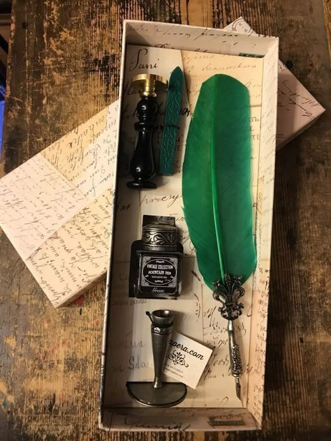 Random Gadgets, Harry Potter Script, Feather Quill Pen, Slytherin Fashion, Anting Manik, Harry Potter Merch, Quill And Ink, Harry Potter Items, Feather Quill