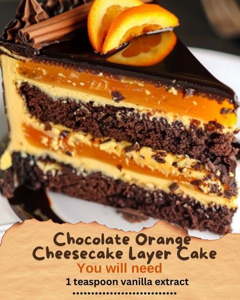 Flavor Tasty Recipes | 🍊🍊Chocolate Orange Cheesecake Layer Cake | Facebook Two Layer Cheesecake, Orange Cheesecake, Orange Chocolate Chip Cake, Chocolate Orange Cake, Chocolate Orange Torte, Chocolate Orange Cheesecake No Bake, Chocolate Orange Cheesecake Layer Cake, Orange Chocolate Cake Recipe, Chocolate Orange Cheesecake