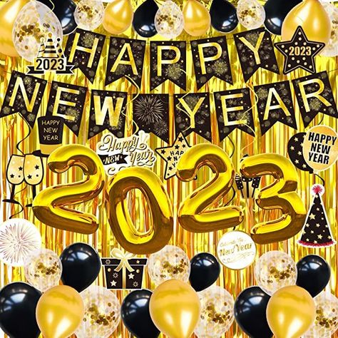 * Festive New Year Party Decorations * High Quality New Years Decorations for Home * High End Design * What You Will Get: *Happy New Year Banner,1* "2023" balloon,2 Foil Curtain,10*Black balloon,10*Golden balloon,10*Golden Confetti balloon,6*Black hanging swirls,6*Golden hanging swirls,and 2*set Hanging cards,10*Glue dots. Year End Party Decoration, New Year Party Decorations, Year End Party, Foil Curtain, Black Balloon, New Year's Party Decorations, Happy New Year Banner, New Year Decorations, New Year Banner