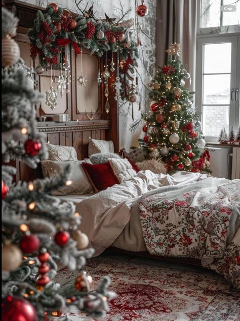 Christmas Bedrooms, Blue Thanksgiving, Decorate Christmas, Holiday Room, Christmas Prep, Christmas Apartment, Xmas Wallpaper, Christmas Themes Decorations, Christmas Interiors