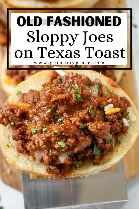 Old fashioned sloppy joes are the ultimate throwback comfort food and quick and easy for busy weeknights! These sloppy joes are piled on top of buttery Texas toast for the perfect bite! #easydinner #30minutemeals | www.getonmyplate.com Texas Sloppy Joes, Old Fashioned Sloppy Joes, Texas Toast Sloppy Joes, Sloppy Joe Recipe Easy, Sloppy Joes Recipe, Texas Toast, Appetizer Bites, Family Dinner Recipes, Sloppy Joes