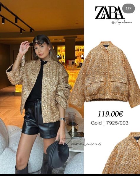 Zara Gold Jacket, Golden Jacket Outfit, Gold Jacket Outfit, Dots Outfit, Fashion Work Outfit, Gold Jacket, Europe Outfits, Concept Clothing, Zara Outfit