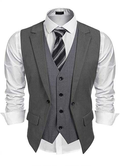 Coofandy Mens Formal Fashion Layered Vest Waistcoat Dress Vest, Brown, Large at Amazon Men’s Clothing store Mens Formal Fashion, Dress Suit Vest, Mens Dress Vests, Wedding Waistcoats, Fashion Vest, Formal Vest, Mens Suit Vest, Dress Vest, Formal Fashion