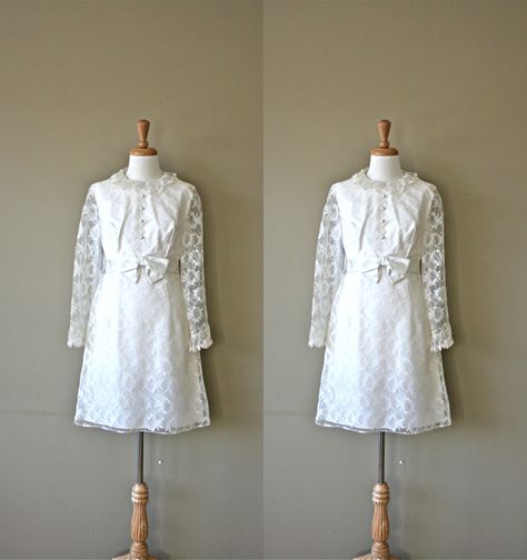 1960s Short Wedding Dress, Wedding Dress 1960s, 60s Wedding Dress, 1960s Wedding Dresses, Wedding Dresses 60s, 60s Wedding, 1960s Wedding, Tea Gown, White Lace Mini Dress