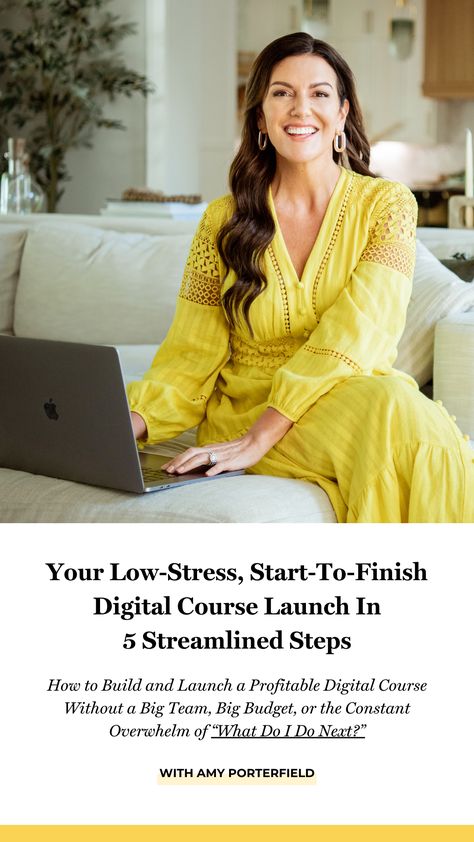 Join me and Amy Porterfield inside her FREE class Your Low-Stress, Start-To-Finish Digital Course Launch In 5 Streamlined Steps. You'll learn how to build and launch a profitable digital course without a big team, big budget, or the constant overwhelm of “What Do I Do Next?” Amy Porterfield, Digital Course, Course Launch, Online Course Creation, Freelance Business, Event Hosting, Dreams Into Reality, Success Rate, Public Relations