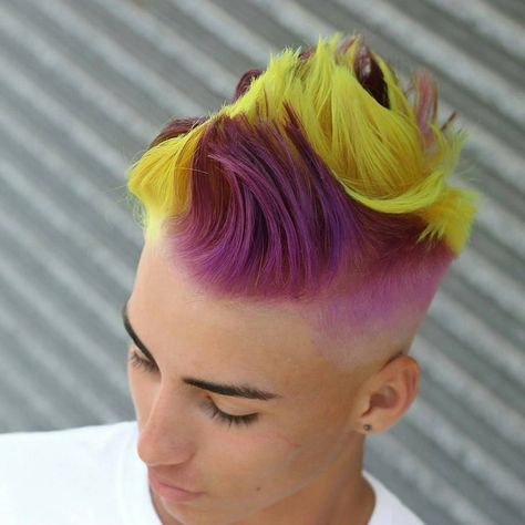 Tag someone to do this!! @pravana locked in purple and neon yellow. Hair color inspirated by my collegue @joseprivilegebarber #barberlove 🙏🙏🙏🙏🙏🙏 Product :RedOne matte hair wax by:@cheo_barber2908 Sponsored by @redonewaxofficial Clean cut !!!!✂️💈🔘⚪️🔘⚪️🔘follow me #redonewax #teamredonepuertorico Www.redonewax.com #SKbarbershop #barbersinctv #barbers #mensfashion #menstyle #nastybarbers #barbershopconnect #barberlove #salonlife #sharpfade #barbergang #barberlife #barberworld #like4like... Men Purple Hair, Merman Hair, Yellow Hair Color, 2017 Hair Trends, Matte Hair, Dyed Hair Purple, Mens Hair Colour, Colour Hair, Men's Hairstyle