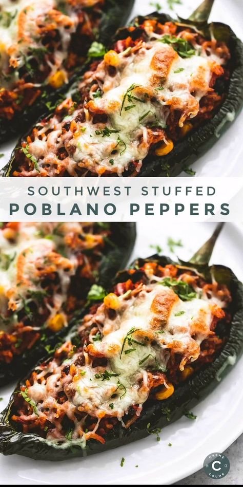 Healthy Stuffed Peppers, Poblano Recipes, Poblano Peppers Recipes, Ground Beef And Rice, Southwestern Recipes, Poblano Peppers, Doner Kebab, Beef And Rice, Stuffed Poblano Peppers