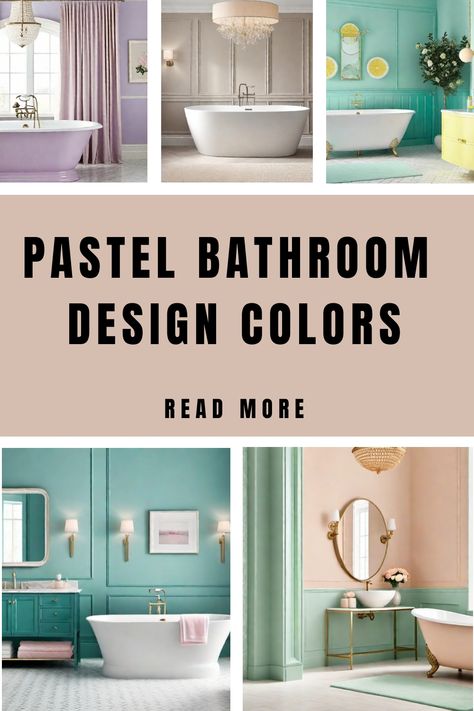 Pastel-themed bathrooms featuring various designs and decor elements. Pastel Bathroom Ideas, Bathroom Color Ideas, Vibrant Bathroom, Mint Bathroom, Pastel Bathroom, Color Bathroom Design, Bathroom Color Palette, Fresh Bathroom