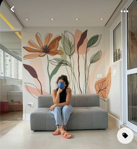 Living Room Wall Painting Designs, Reading Nook Mural, Pola Cat Dinding, Botanical Wall Mural, Spring Home Decor Ideas, Seni Mural, Home Wall Painting, Wall Murals Diy, Diy Wall Painting