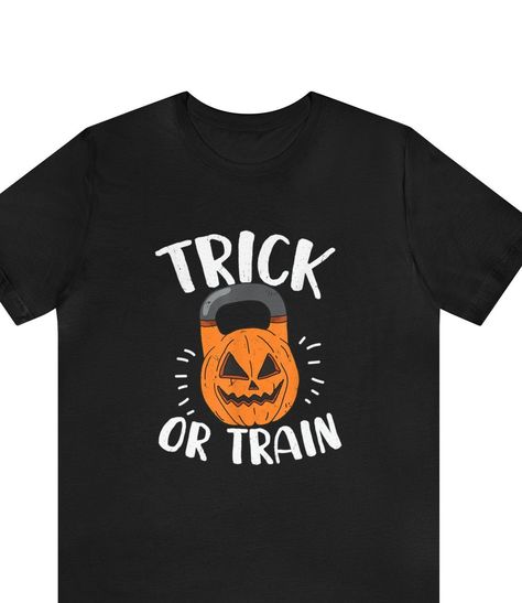 Kettlebell workout in the pumpkin patch for Halloween. Gym fitness Halloween Gym Shirts, Crossfit Shirts, Trick Or, Halloween Fonts, Gym Shirt, Kettlebell Workout, Gym Shirts, Halloween T Shirt, Workout Tshirts