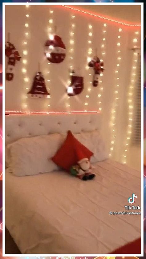 Christmas Room Aesthetic - Found what you love? - Shop for the collection today, Click for more latest inspirations. Christmas Bedroom Asthetics, Christmas Bedroom Videos, Christmas Decoration Bedroom Ideas, Ideas To Decorate Your Room For Christmas, Christmas Crafts For Room Decor, Room Decor Ideas Christmas, Ways To Decorate Your Room For Christmas, Chrismass Decore Ideas For Bedroom, Christmas Decorations Room Teenagers