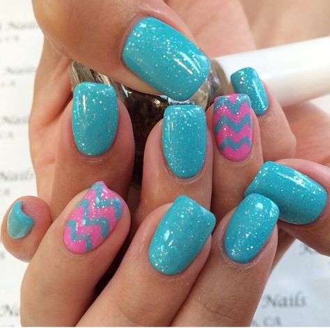 Pedicure Designs Toenails, Teal Nails, Turquoise Nails, Cute Gel Nails, Nails 2023, Pretty Nail Art, Easter Nails, Pink Nail, Sparkly Nails