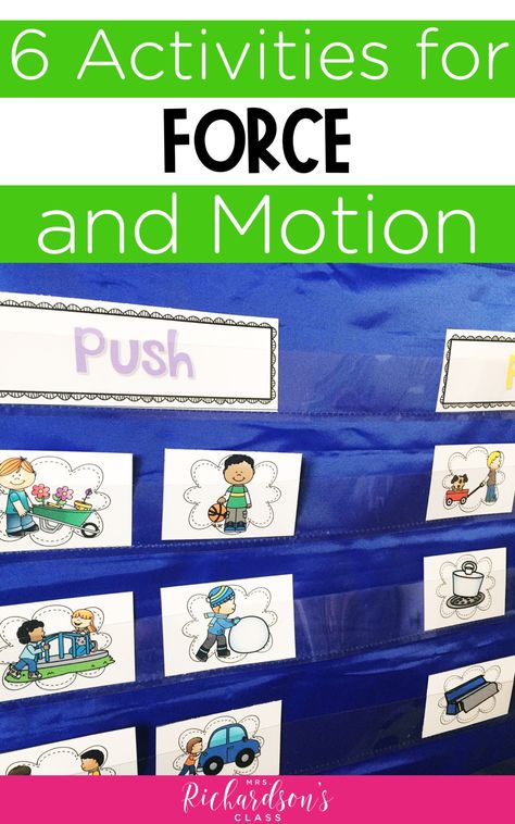 Engaging activities, lesson plan ideas, hands on activities, anchor charts, and literacy components to easily teach force and motion. First and second grade students always love the force and motion stations! #FirstGrade #SecondGrade #ScienceExperiments Force And Motion Kindergarten, Force And Motion Activities, Force Activities, Motion Activities, Interactive Writing, 1st Grade Science, First Grade Science, Teaching Plan, Interactive Science