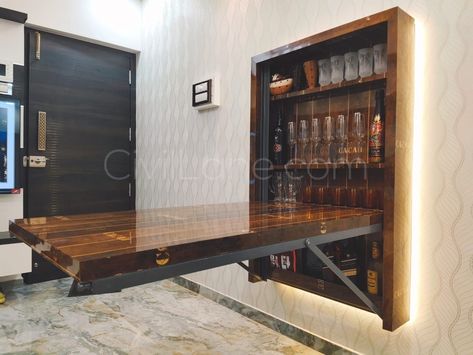 Wall Mounted Folding Dinning Table With Bar Unit Hidden Bar Ideas For Home, Bar Counter Design Home, Mounted Dining Table, Wall Mounted Dining, Wall Mounted Dining Table, Wall Dining Table, Dining Table Ideas, Space Saving Dining Table, Foldable Dining Table