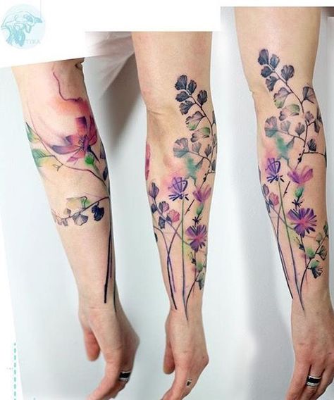 Wildflower Sleeve, Watercolor Tattoo Flower, Wildflower Tattoo, Tattoo Zeichnungen, Muster Tattoos, Floral Tattoo Sleeve, Small Tattoos Simple, Diy Tattoo, Tattoos For Daughters