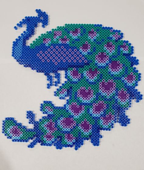 Peacock Perler Beads Pattern, Peacock Perler Beads, Hama Mini, Lego Mosaic, Plant Jewelry, Peacock Pattern, Hama Beads Patterns, Pixel Art Pattern, Holiday Patterns