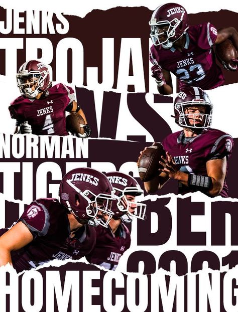 2021 Jenks High School - Trojan Football Graphic Design Homecoming Book, Football Graphic Design, Trojans Football, Football Homecoming, High School Sports, Sports Graphics, Sports Graphic Design, School Sports, Homecoming