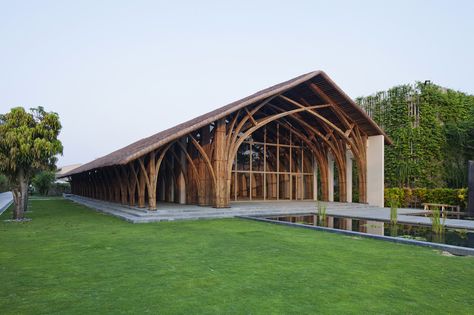 Vo Trong Nghia Architects, Naman Retreat Conference hall, Ngu Hanh Son District, Danang, Vietnam Vtn Architects, Bio Architecture, Vo Trong Nghia, Green Resort, Bamboo Building, Multipurpose Hall, Log Home Interiors, Function Hall, Bamboo Structure