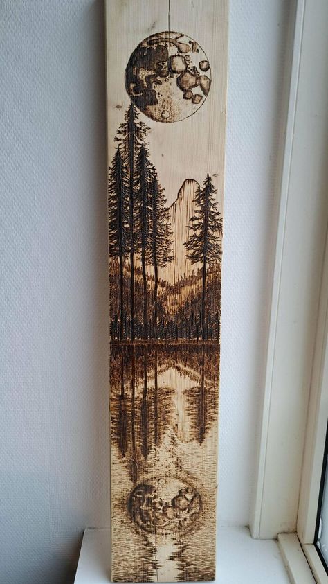 My First Attempt At Doing Some Wood Burning Art Wood Burn Welcome Sign, Large Pyrography Art, Wood Burned Wall Art, Wood Burning Tree Patterns, Burnt Wood Art, Pyrography Furniture, Burning On Wood, Woodburning Crafts, Burn Wood