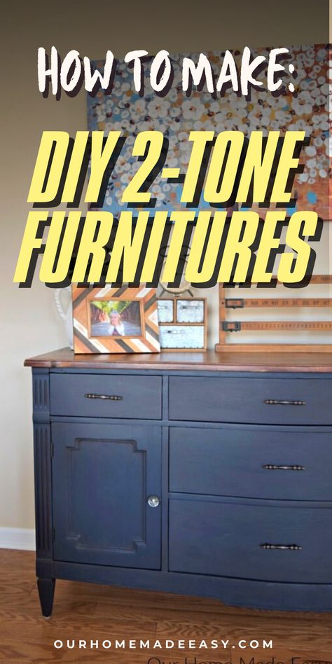 Painted Furniture With Stained Top, Two Tone Drawers, 2 Tone Furniture, Painted And Wood Dresser, Two Tone Buffet Painted Furniture, Painted Furniture With Wood Top, Two Tone Stained Dresser, Two Tone Furniture Color Combos, 2 Tone Painted Furniture