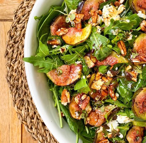 Fig And Goat Cheese Salad, Grilled Figs With Goat Cheese, Fig Jam And Goat Cheese, Salad With Figs And Goat Cheese, Arugula Fig Goat Cheese Salad, Fig Salad Recipes, Figs Goat Cheese Honey, Honey Dressing, Fig Salad