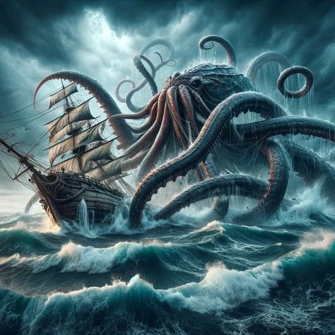 Kraken #KrakenAttack #SeaMonster #NauticalNightmare #MythicalKraken #MaritimeMyth #OceanicTales #LegendaryBeast #TerrorOfTheDeep #SailingInPeril #CreatureOfTheDeep #ai #aiart #aiartwork Sea Monster Art, Old Ship, Lions Photos, Dark Academia Decor, Sea Monster, Sailing Vessel, Ocean Scenes, Sea Monsters, Pirate Ship