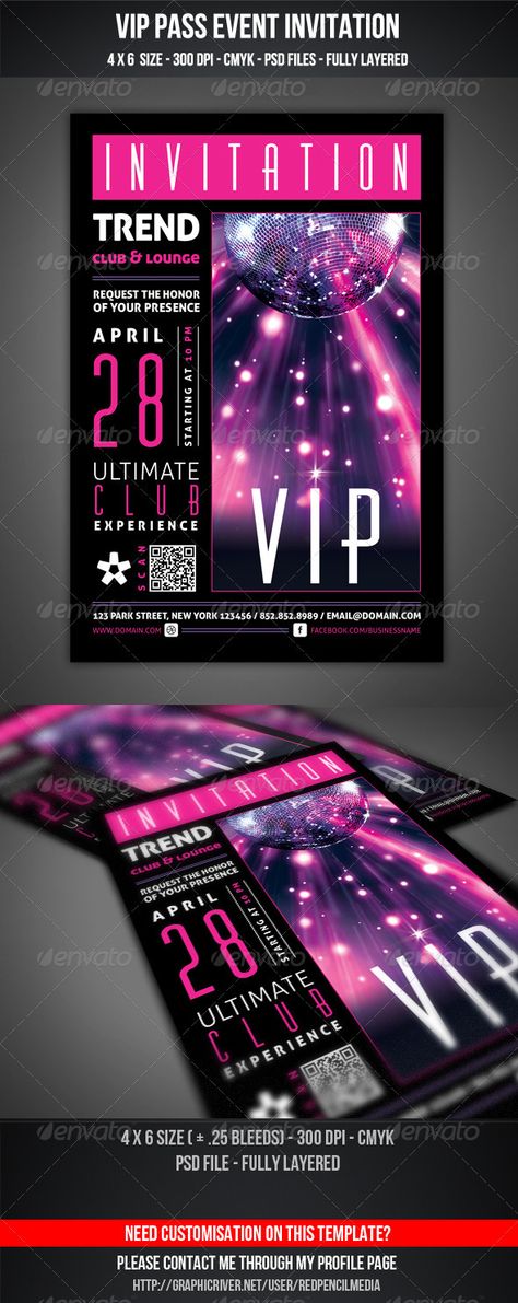 VIP Club Event Invitation Club Invitation, Vip Pass Invitation, Business Postcard, Business Postcards, Event Invitations, Vip Card, Vip Pass, Vip Club, Creative Flyers