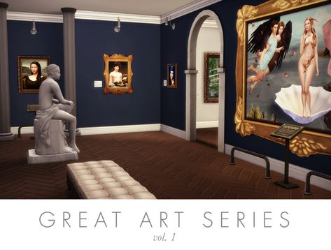 femmeonamissionsims — Great Art Series, Vol. 1 Finally, the first 16... Sims 4 Art Gallery, Sims 4 Art Studio, Cat Earphones, Sims 4 Studio, Great Works Of Art, Photo Board, I Am So Grateful, Sims 4 Build, Cc Sims