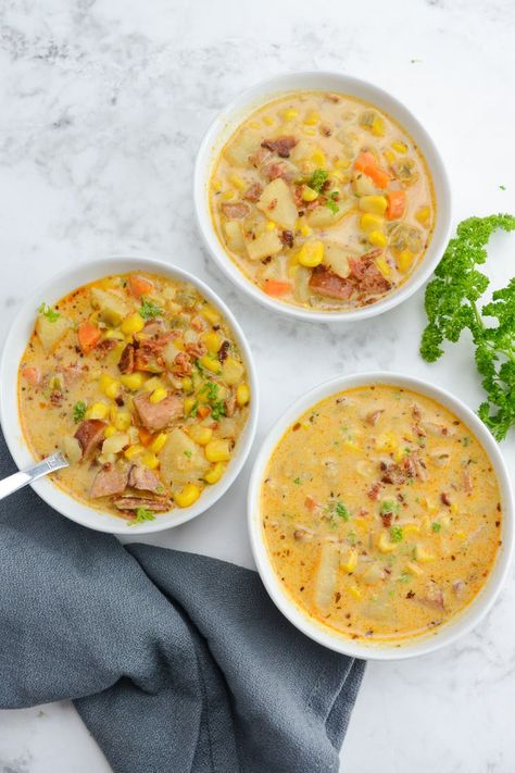 Sausage Corn Chowder Recipe, Corn Chowder With Bacon, Cajun Corn, Cajun Potatoes, Potato Corn Chowder, Homemade Cajun Seasoning, Potato Chowder, Food Republic, Corn Chowder Recipe