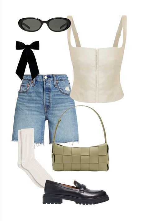 Summer outfit, Jean Short Outfit, Loafer Outfit, Bottega Veneta, Bottega Bag, Madewell, orseund iris, Styling, Outfit Collage, Styling inspo, Outfit inspo Shorts Loafers Outfit, Loafer Summer Outfit, Bottega Bag, Outfit Jean, Orseund Iris, Veneta Bottega, Jean Short Outfits, Loafers Outfit, Outfit Styling