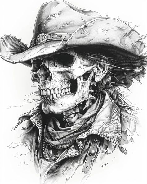 Skeleton Hands Drawing, Pirate Skull Tattoos, Outlaw Tattoo, Bear Skull, Cowboy Tattoos, Skeleton Drawings, Bull Tattoos, Skull Art Drawing, Legends Never Die