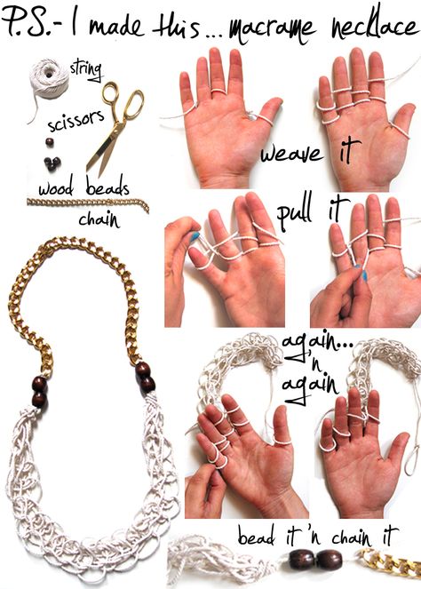 DIY Macrame Necklace Diy Macrame Necklace, Easy Accessories, Macrame Style, Macrame Colar, Diy Jul, Diy Chain, Diy Sac, Diy Jewlery, Finger Knitting