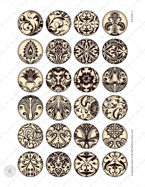 Damask Ornaments Printable Downloads Digital by CobraGraphics Resin Pendant Tutorial, Damask Patterns, Image Collage, Resin Pendants, Printable Downloads, Pendant Tutorial, Making Glass, Mini Bottle, Bottle Cap Images