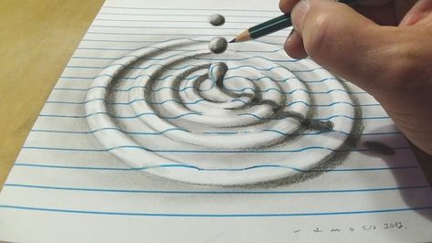 Drawings On Lined Paper, Pencil Trick, How To Draw Water, 3d Pencil Drawings, Trick Art, Draw Water, Illusion Drawings, Pencil Drawings Of Animals, 3d Art Drawing