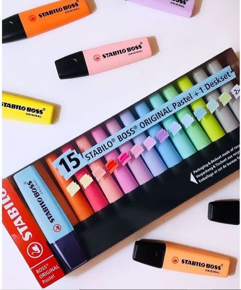 Stabilo Pastel Highlighter, Pastel Highlighter, Stationery Obsession, Bullet Journal Mood Tracker Ideas, Kawaii School Supplies, Art And Craft Materials, Study Stationery, Cool School Supplies, School Materials