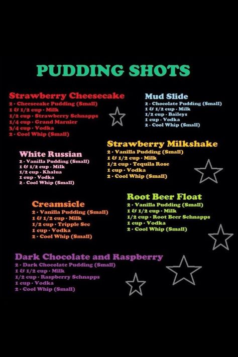 Pudding Shooters, Chocolate Pudding Shots, Pudding Shot Recipes, Jello Pudding Shots, Adult Beverages Recipes, Alcoholic Desserts, Liquor Shots, Pudding Shots, Jello Shot Recipes